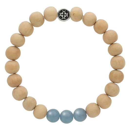 Mala & Mantra ☼ Gemstone Bracelet: Triple Happiness - Angelite & Whitewood