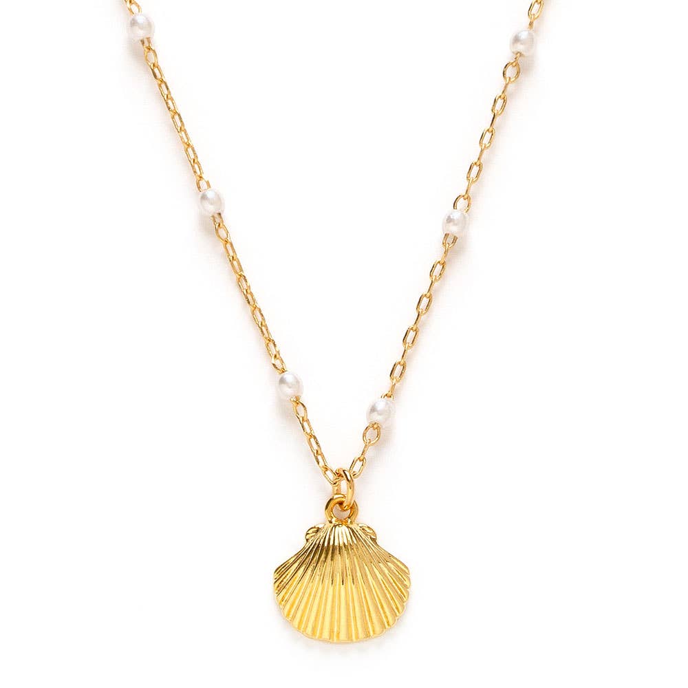 Amano Studio - Scallop Shell and Pearl Station Chain Necklace
